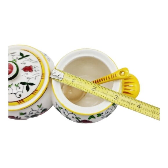 Py Early Provincial Rooster and Roses Double Condiment Jars Spoon Ucago Folk Art - Picture 7 of 9